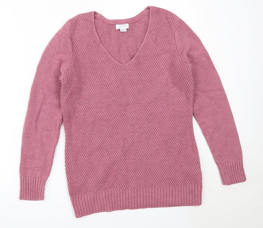 Kenar Womens Pink V-Neck  Cotton Pullover Jumper Size L