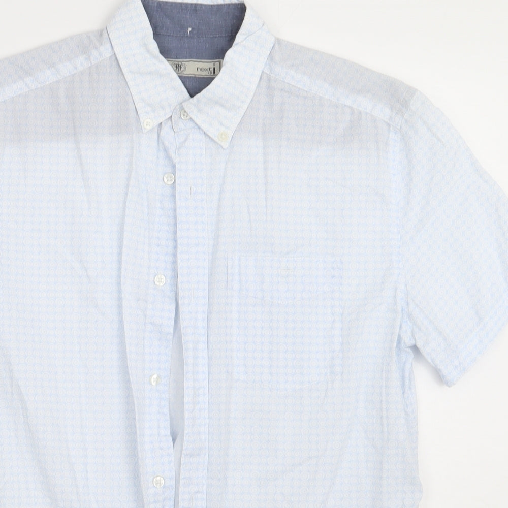 NEXT Mens Blue Geometric Cotton  Button-Up Size S Collared Button