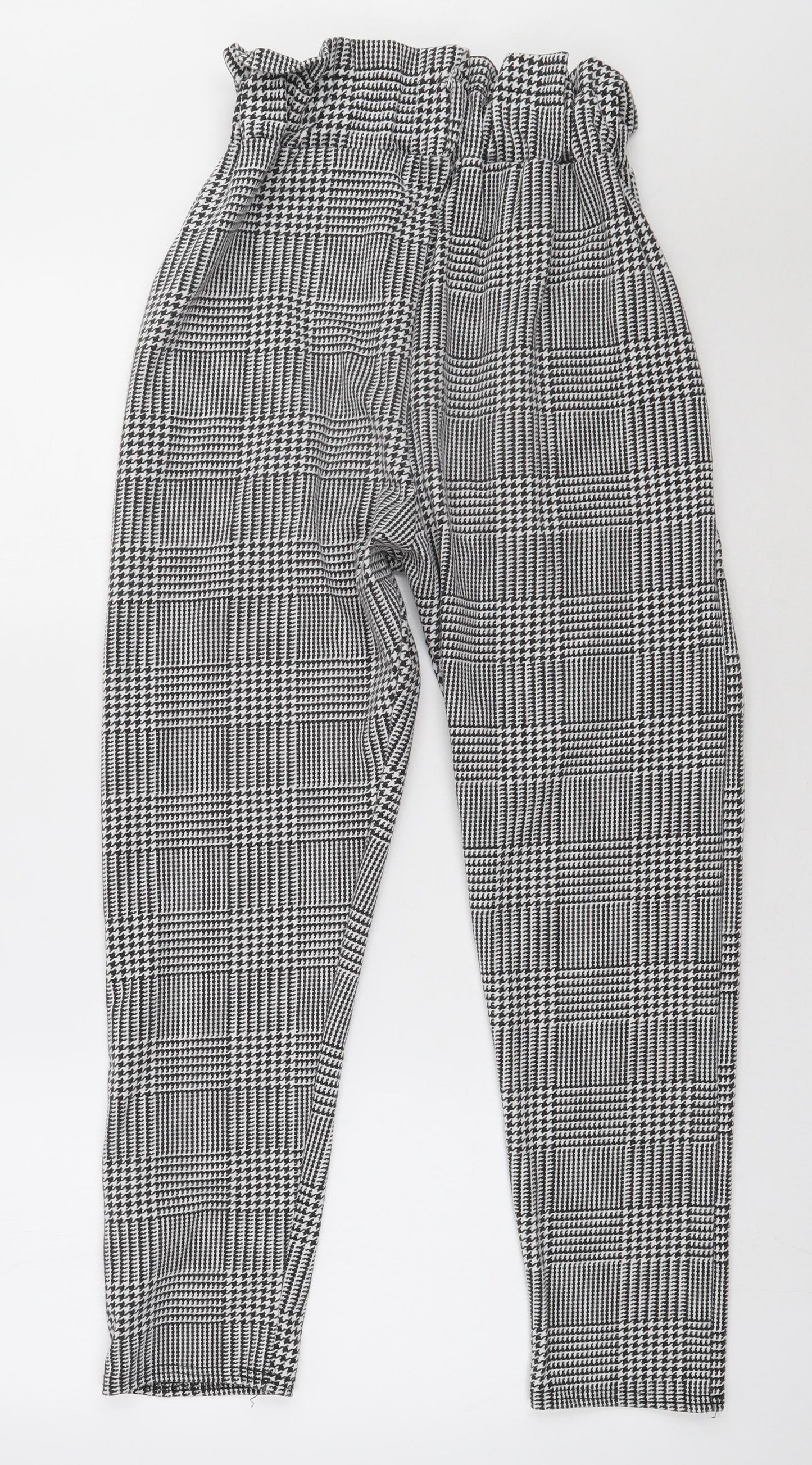 Misspap Womens White Check Polyester Trousers  Size 6 L28 in Regular