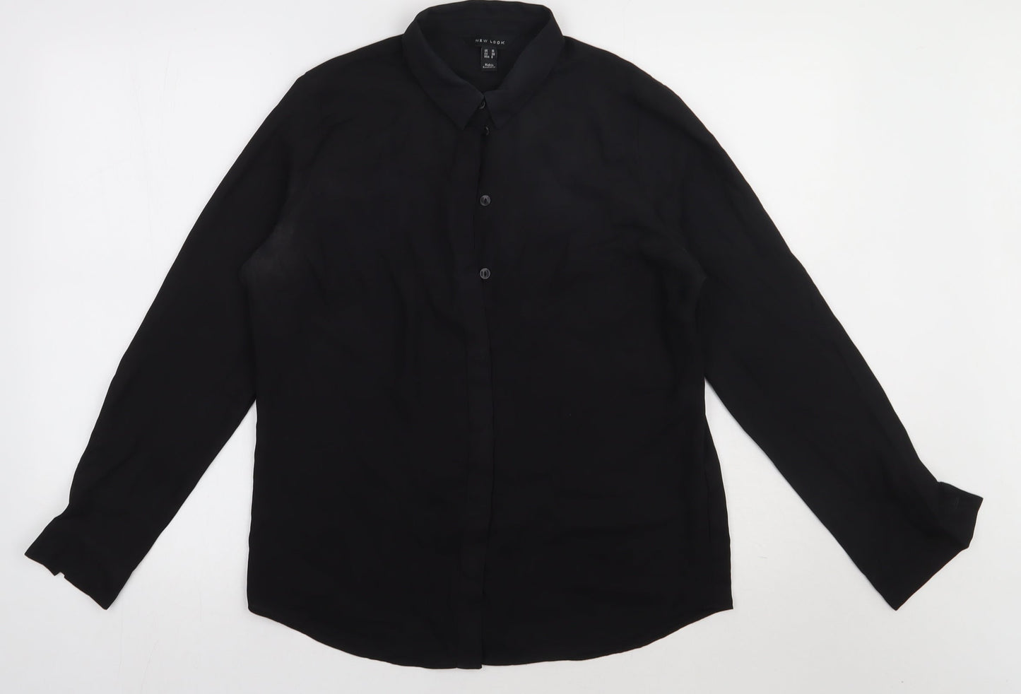 New Look Womens Black  Polyester Basic Button-Up Size 10 Collared