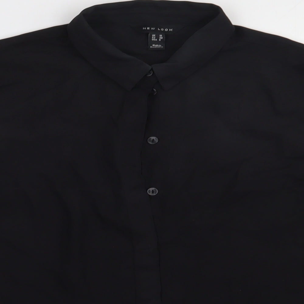 New Look Womens Black  Polyester Basic Button-Up Size 10 Collared