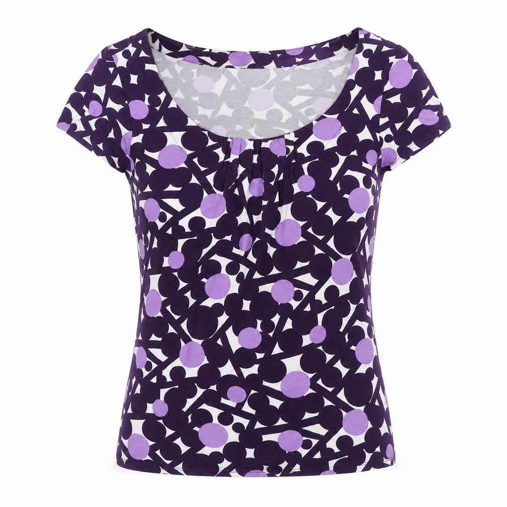Phase Eight Womens Purple Geometric Viscose Basic T-Shirt Size 10 Scoop Neck