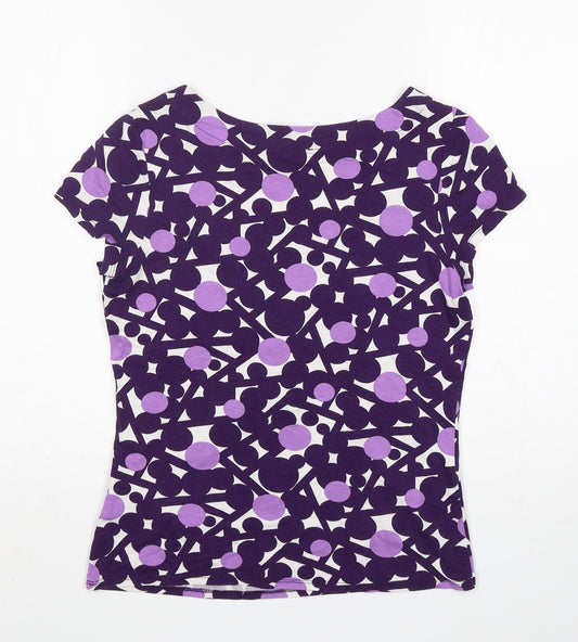 Phase Eight Womens Purple Geometric Viscose Basic T-Shirt Size 10 Scoop Neck