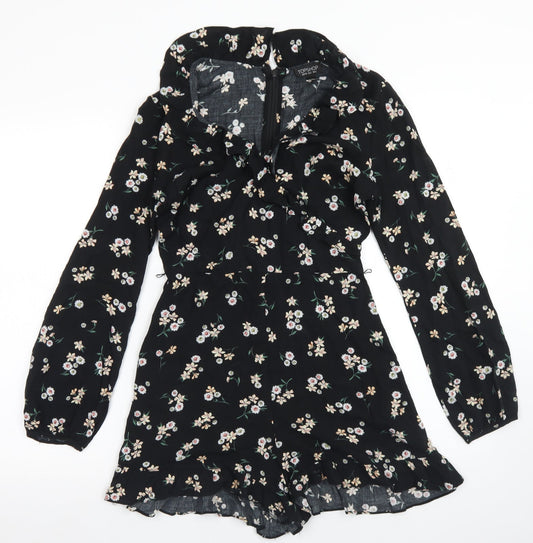 Topshop Womens Black Floral Viscose Romper One-Piece Size 6  Zip