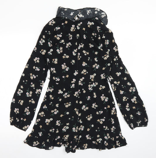 Topshop Womens Black Floral Viscose Romper One-Piece Size 6  Zip