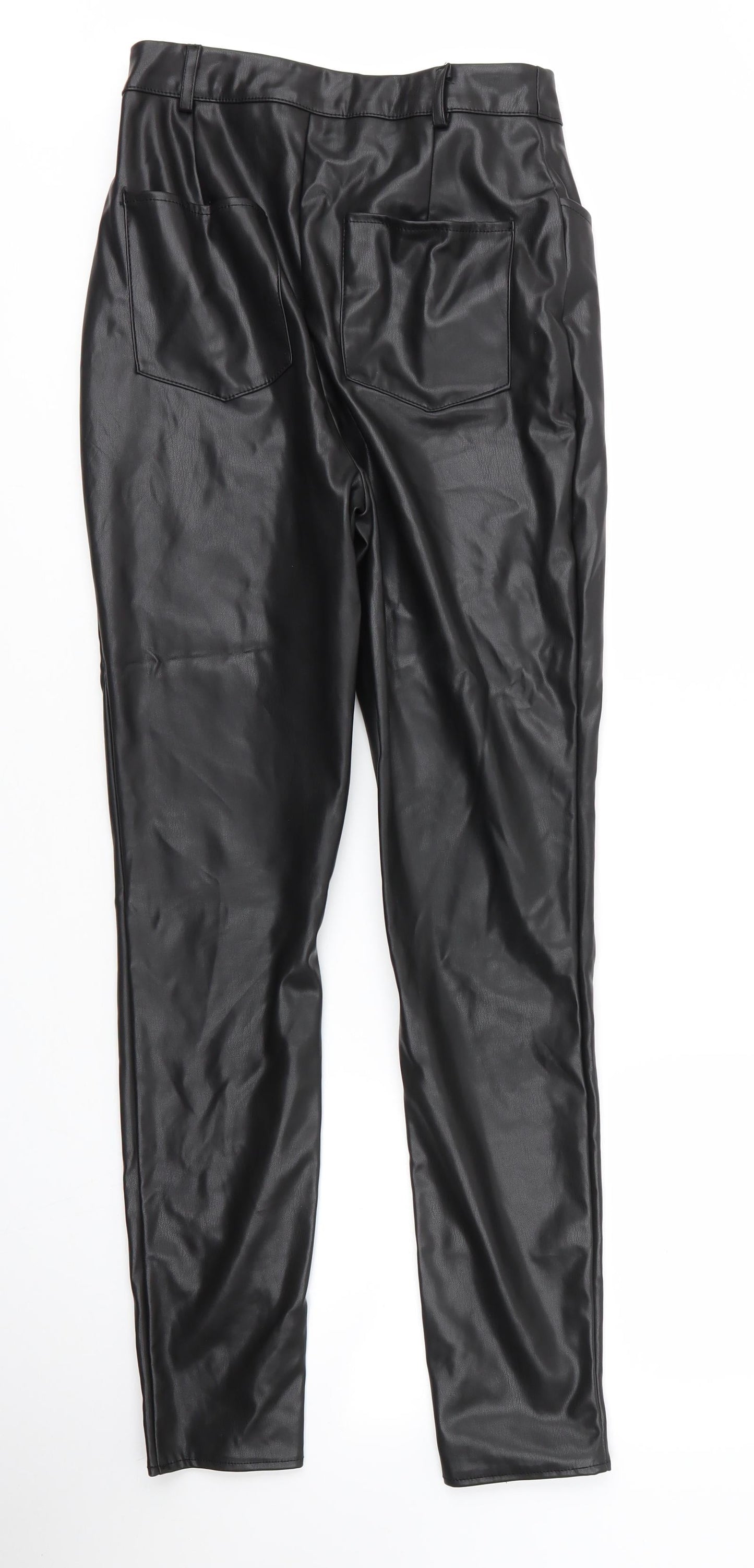 Missguided Womens Black  Polyurethane Carrot Trousers Size 10 L28 in Regular Zip