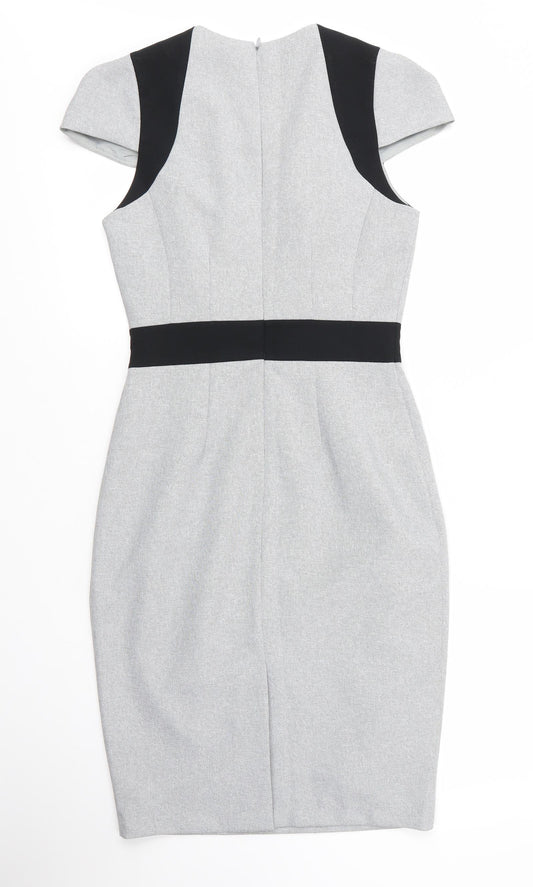Dorothy Perkins Womens Grey  Polyester Sheath  Size 8  Square Neck Zip