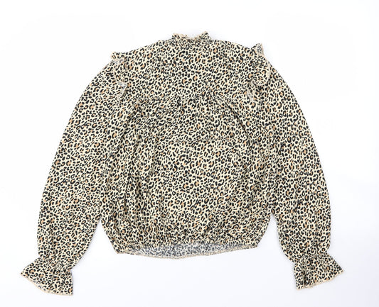 Dorothy Perkins Womens Beige Animal Print Polyester Basic Blouse Size 6 Mock Neck - Leopard print