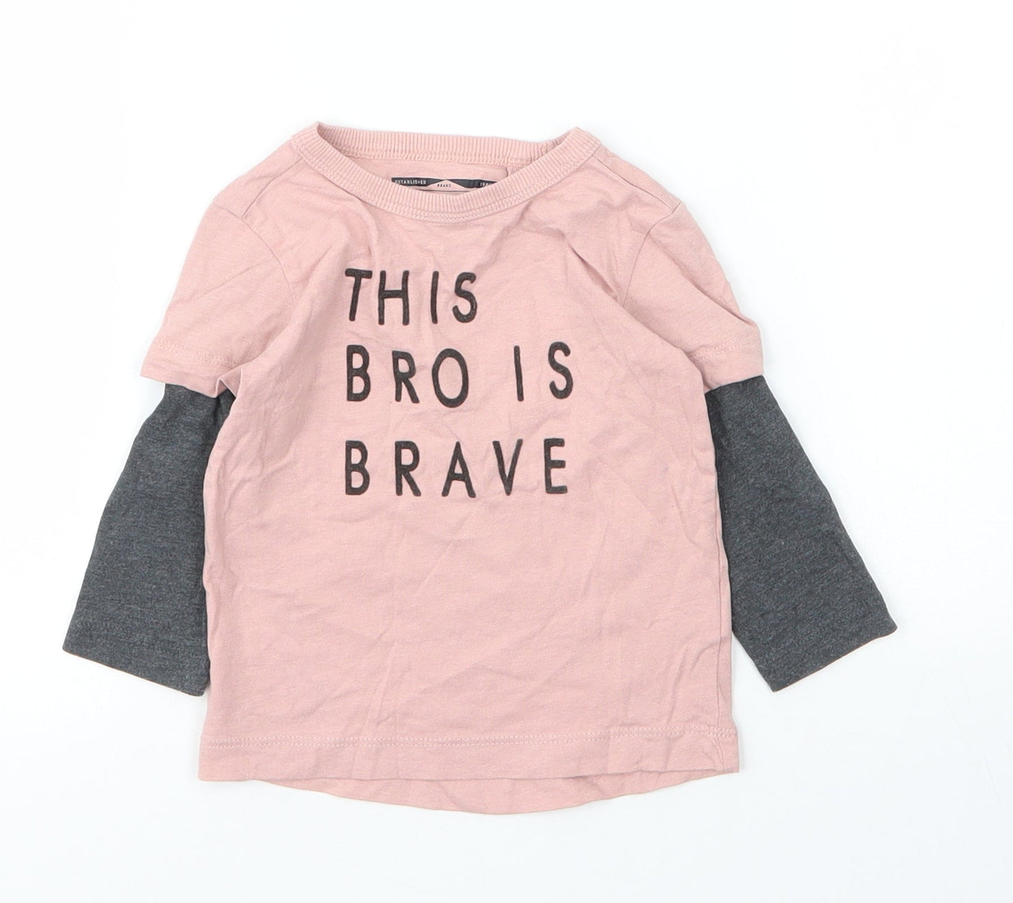 NEXT Boys Pink  Cotton Basic T-Shirt Size 6-9 Months Round Neck