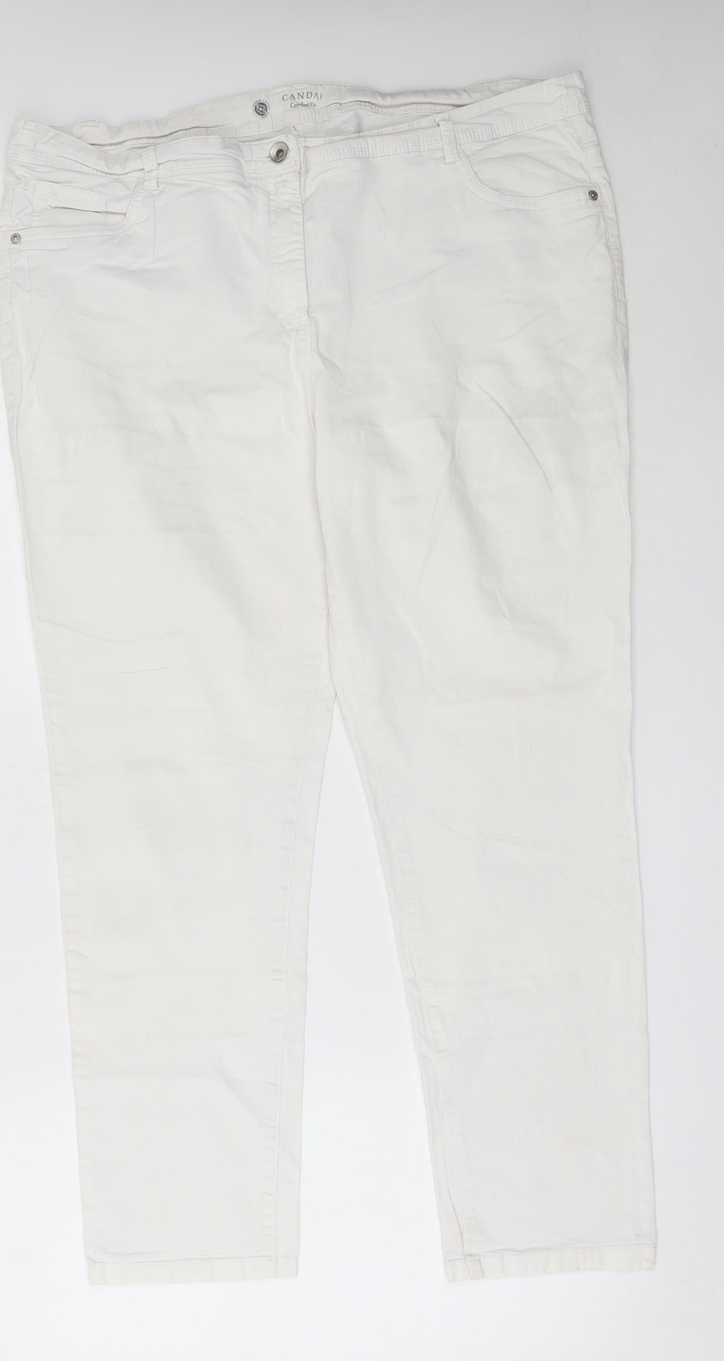 CANDA Womens White  Cotton Trousers  Size 48 L29 in Regular