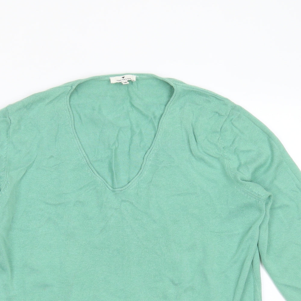 TOM TAILOR Womens Green V-Neck  Cotton Pullover Jumper Size M