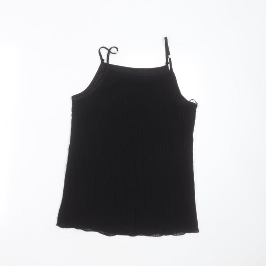 New Look Womens Black Striped Polyester Camisole Blouse Size 12 Round Neck