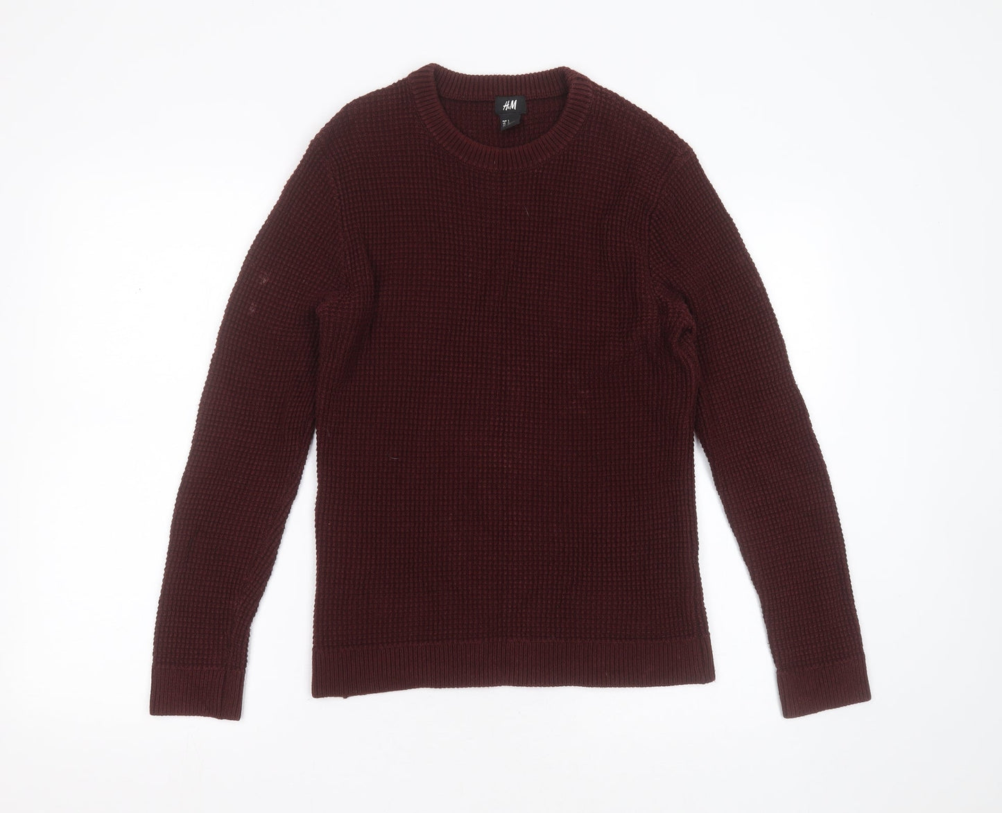 H&M Womens Purple Round Neck  Acrylic Pullover Jumper Size S   - waffle knit, burgundy