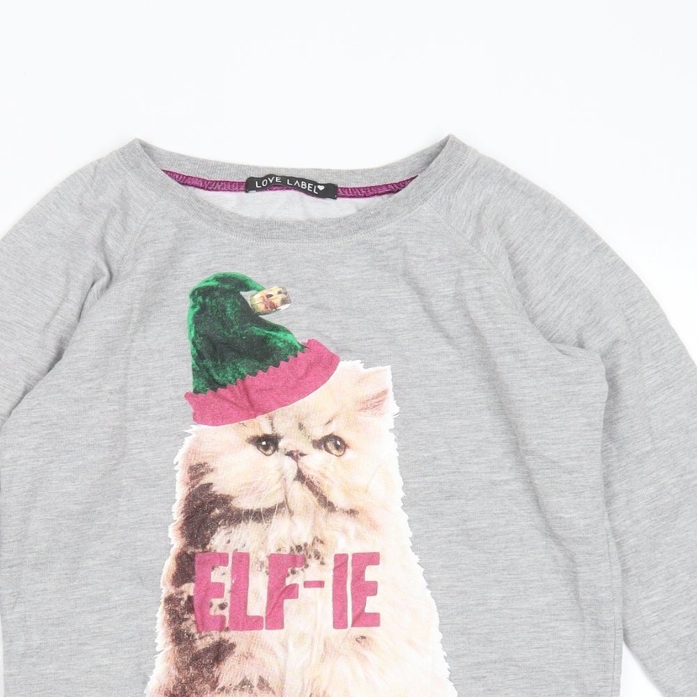 Love Label Womens Grey  Polyester Pullover Sweatshirt Size 8   - cat christmas