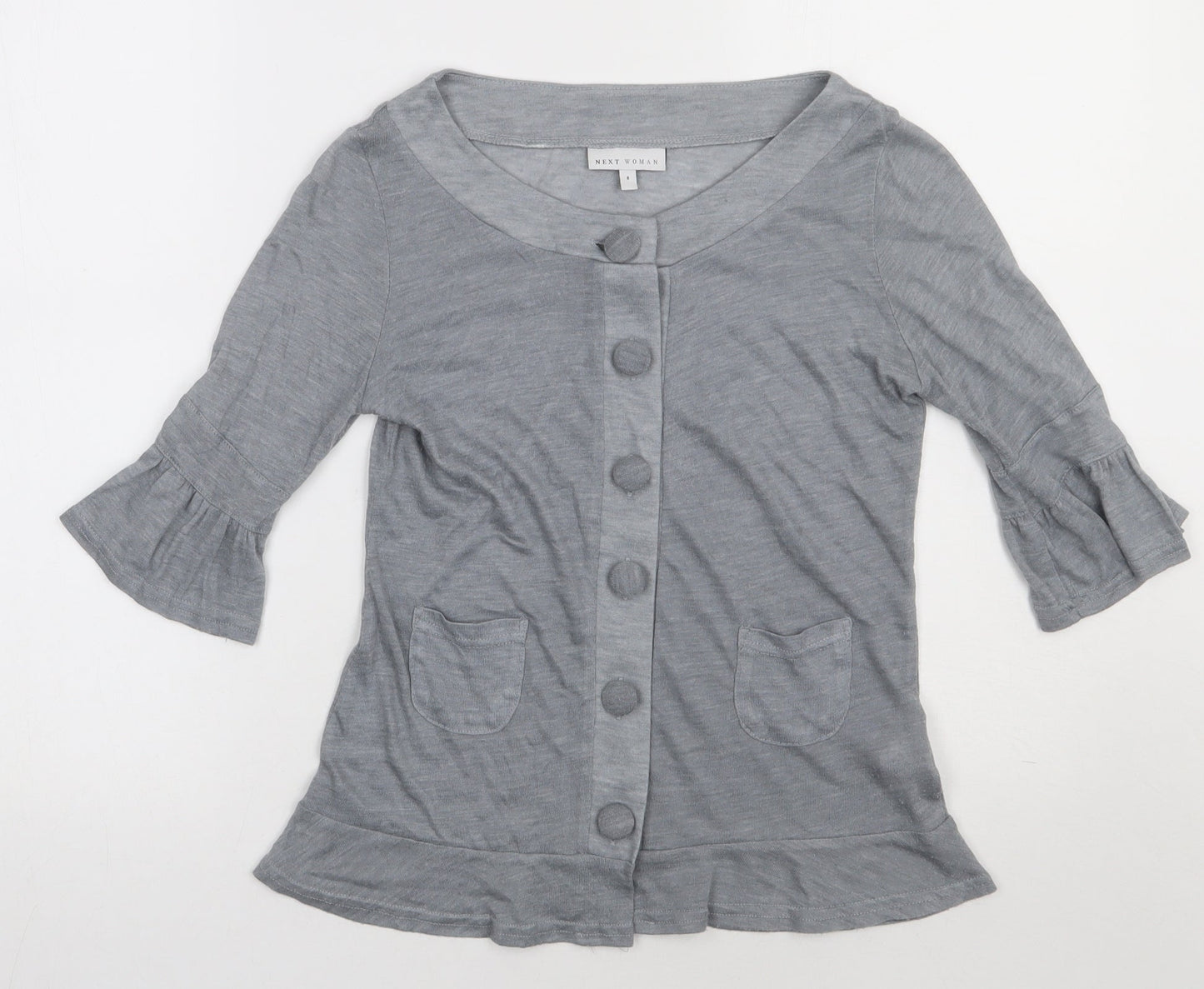 NEXT Womens Grey V-Neck  Polyester Cardigan Jumper Size 8