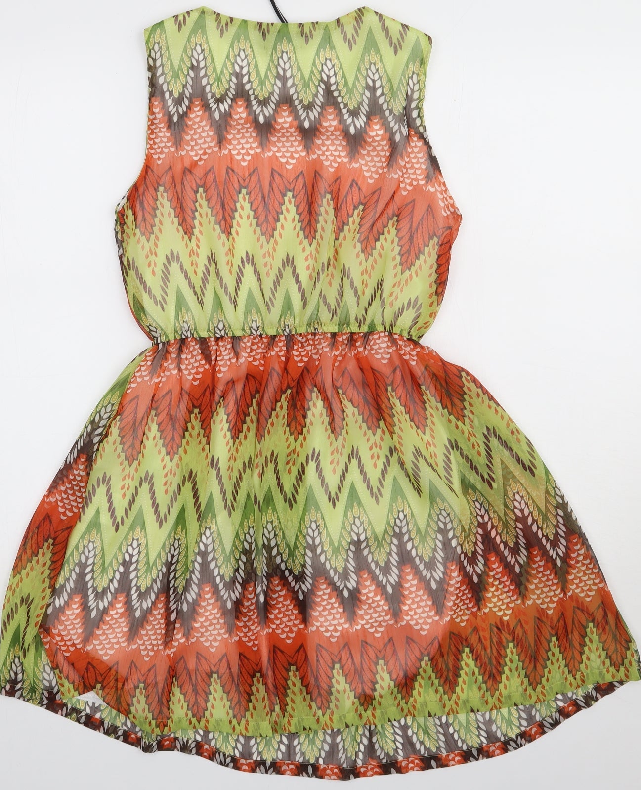 Soda Womens Green Geometric Polyester A-Line  Size 10  Crew Neck Pullover
