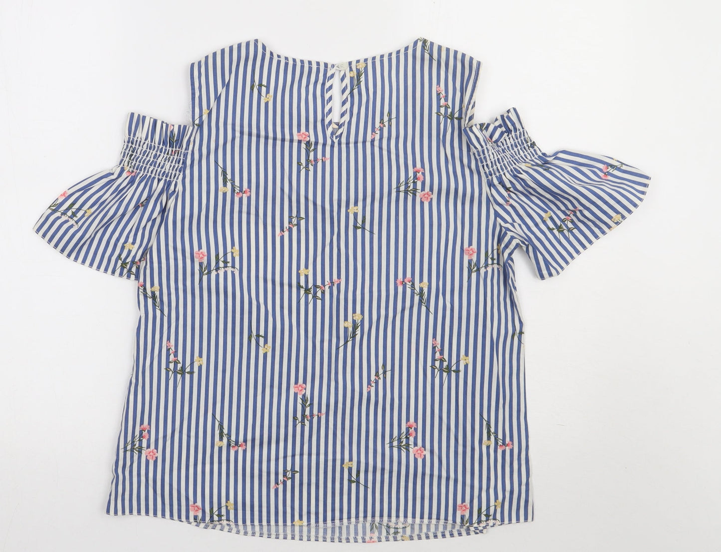 Matalan Womens Blue Striped Cotton Basic Tank Size 12 Crew Neck - Cold shoulder