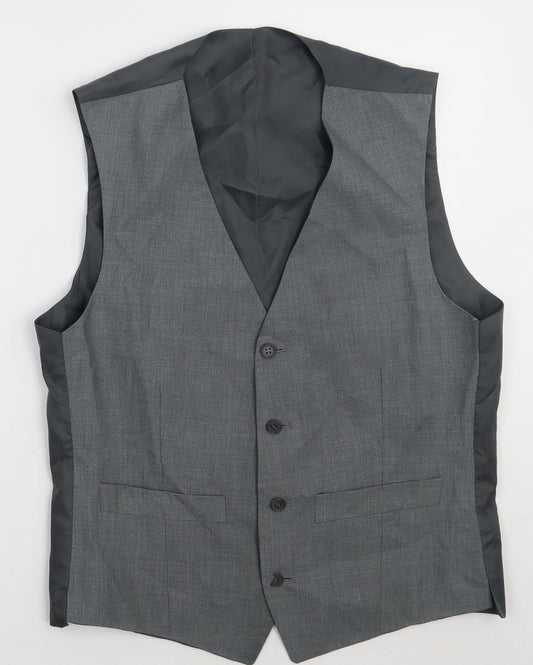Burton Mens Grey Striped Polyester Tuxedo Suit Waistcoat Size 38