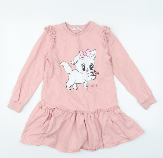SheIn Girls Pink  Cotton Pullover Sweatshirt Size 10 Years  Pullover - Cute Kitty