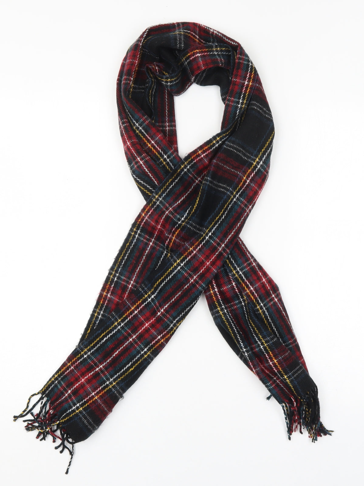 Preworn Womens Black Plaid Acrylic  Scarf
