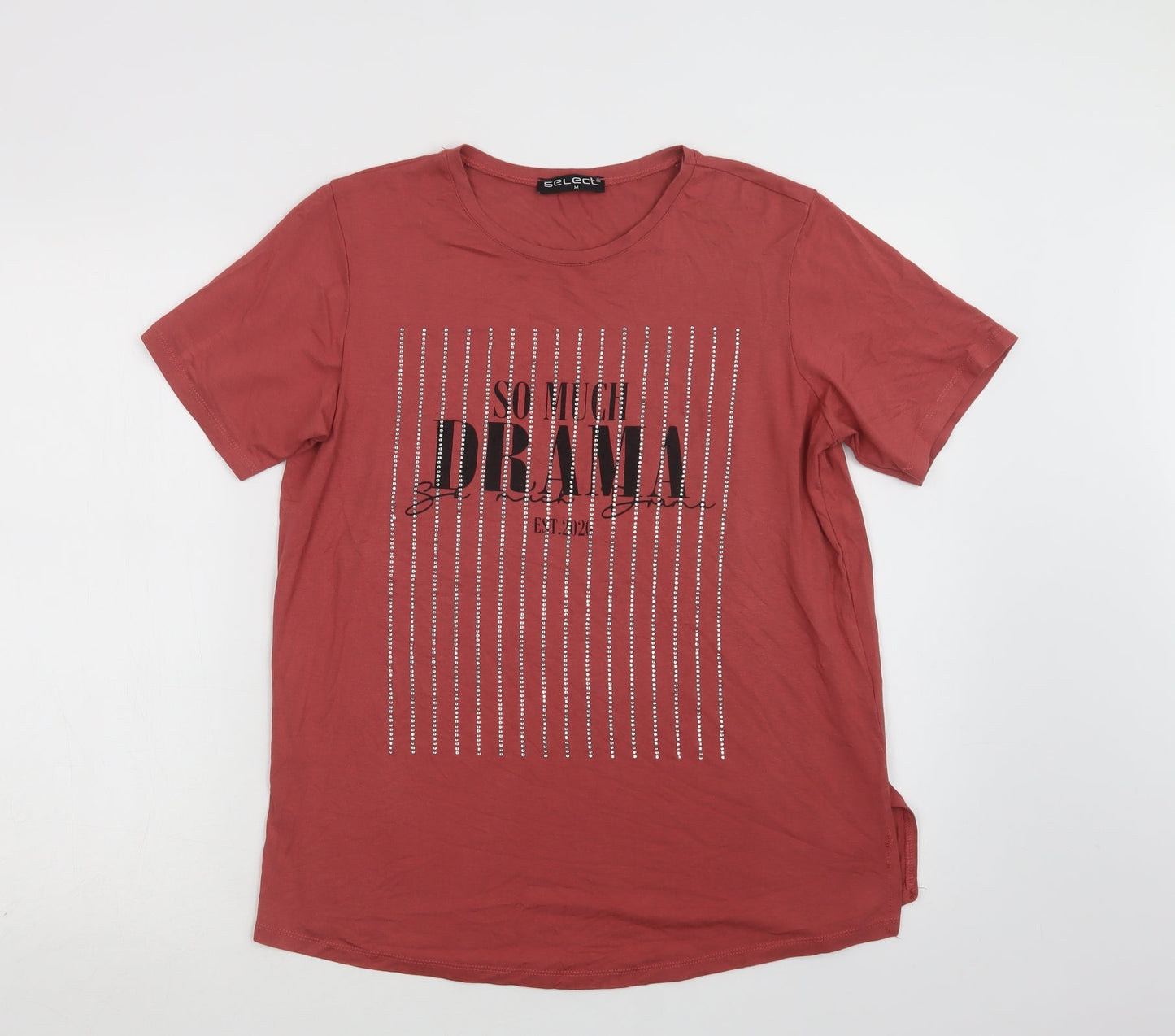 Select Womens Pink  Viscose Basic T-Shirt Size M Crew Neck - So Much Drama