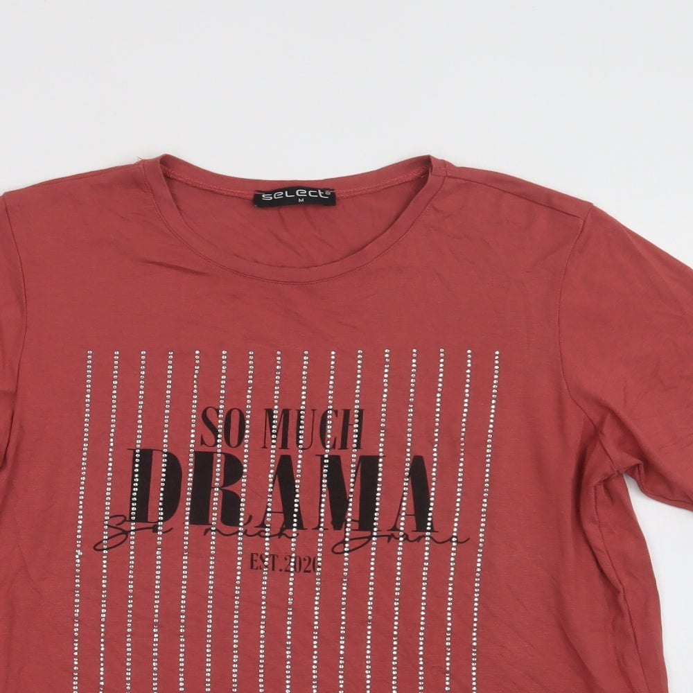 Select Womens Pink  Viscose Basic T-Shirt Size M Crew Neck - So Much Drama