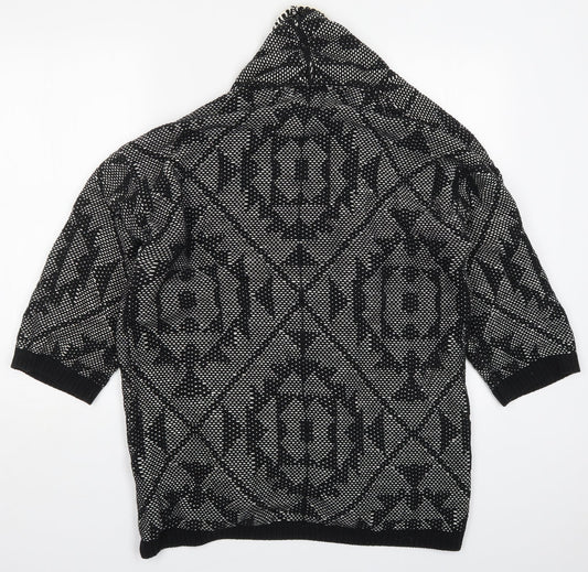 NEXT Womens Black V-Neck Geometric Cotton Cardigan Jumper Size M