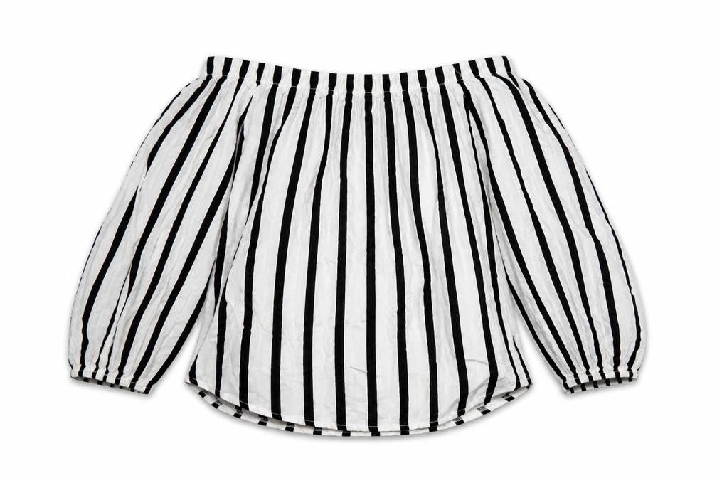 Select Womens White Striped Viscose Cropped Blouse Size 10 Off the Shoulder