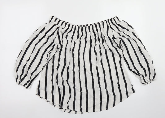 Select Womens White Striped Viscose Cropped Blouse Size 10 Off the Shoulder