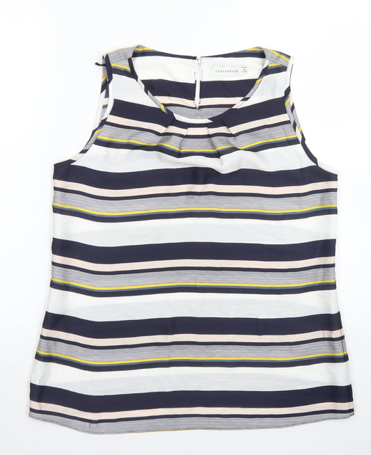 Paraphrase Womens Blue Striped Polyester Basic Blouse Size 12 Round Neck