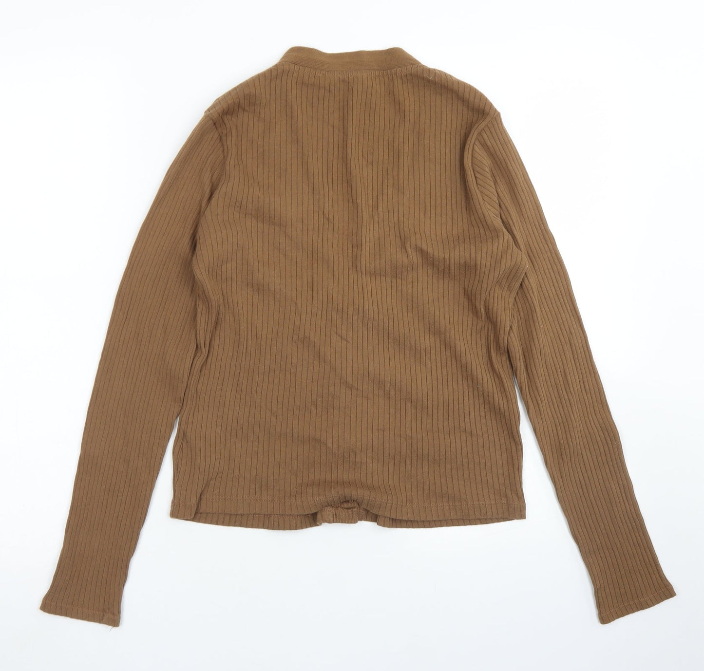 M&S Collection Womens Brown  Cotton Cropped T-Shirt Size 10 V-Neck
