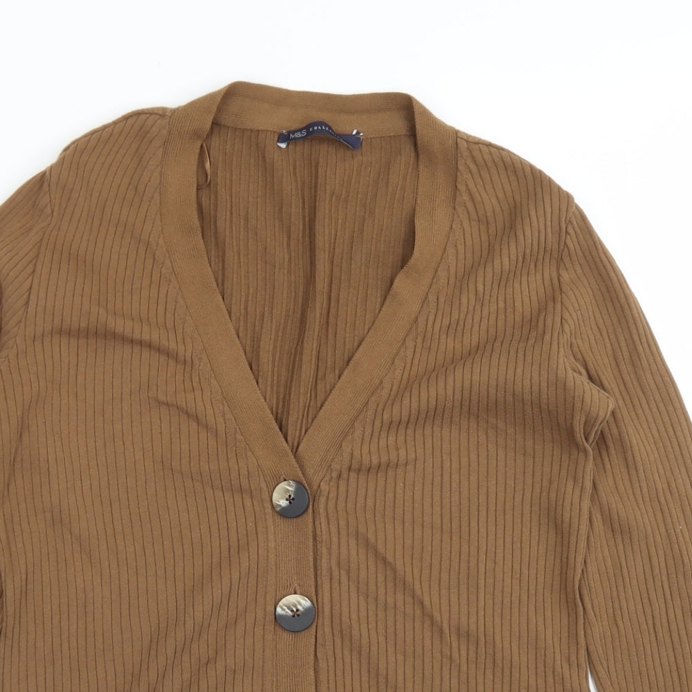 M&S Collection Womens Brown  Cotton Cropped T-Shirt Size 10 V-Neck