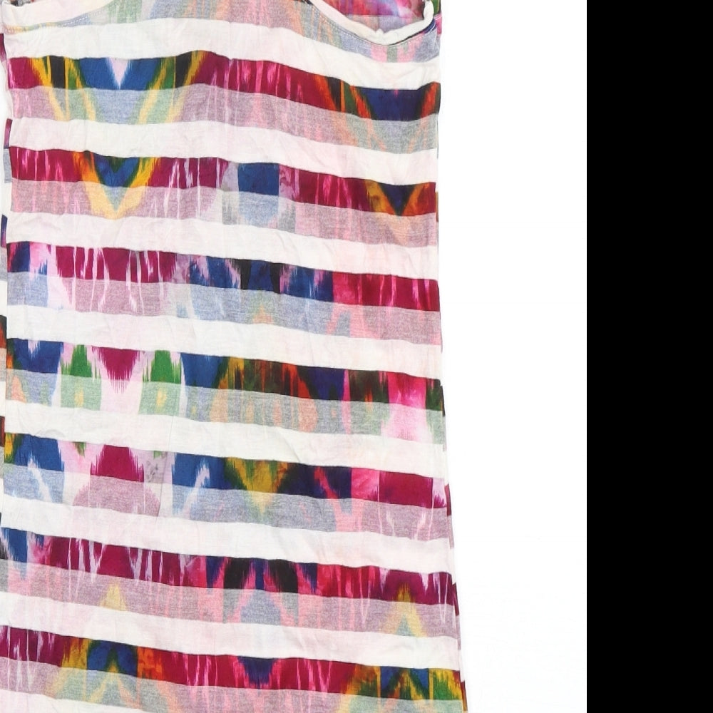 Preworn Womens Multicoloured Striped Viscose Basic Tank Size 8 Round Neck