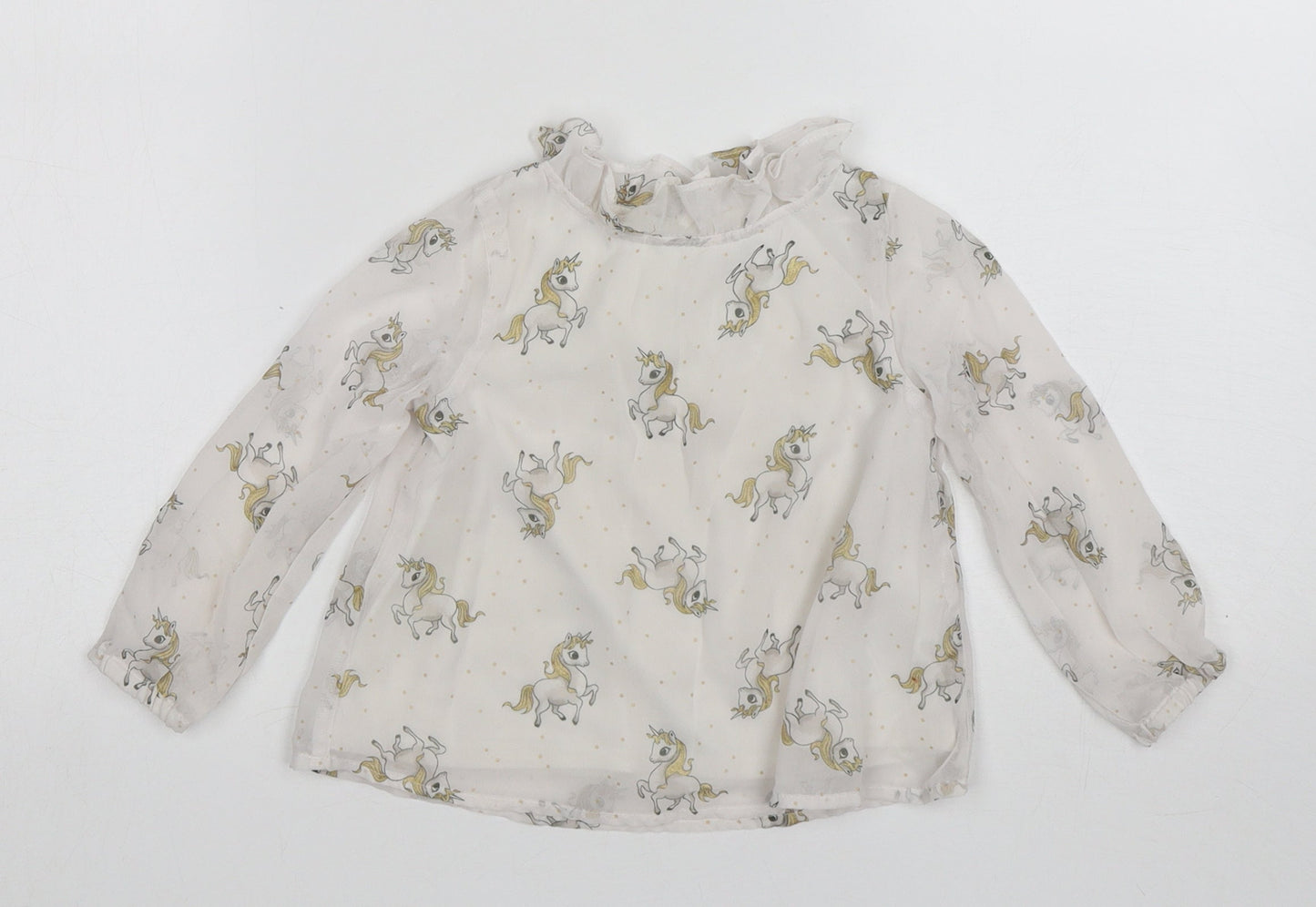H&M Girls White  Polyester Basic Blouse Size 3 Years Round Neck  - Unicorn