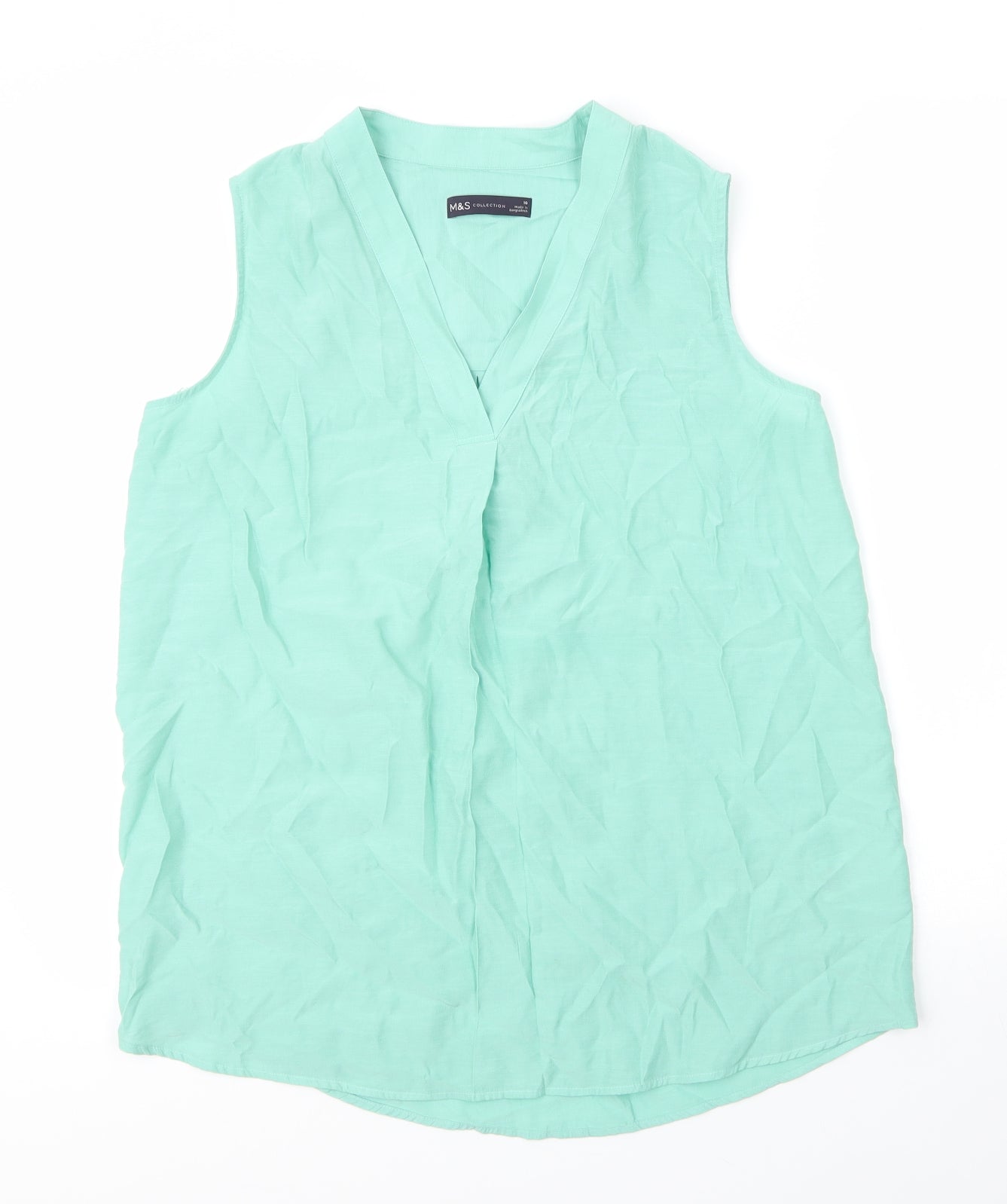 M&S Womens Green  Viscose Basic Blouse Size 10 V-Neck
