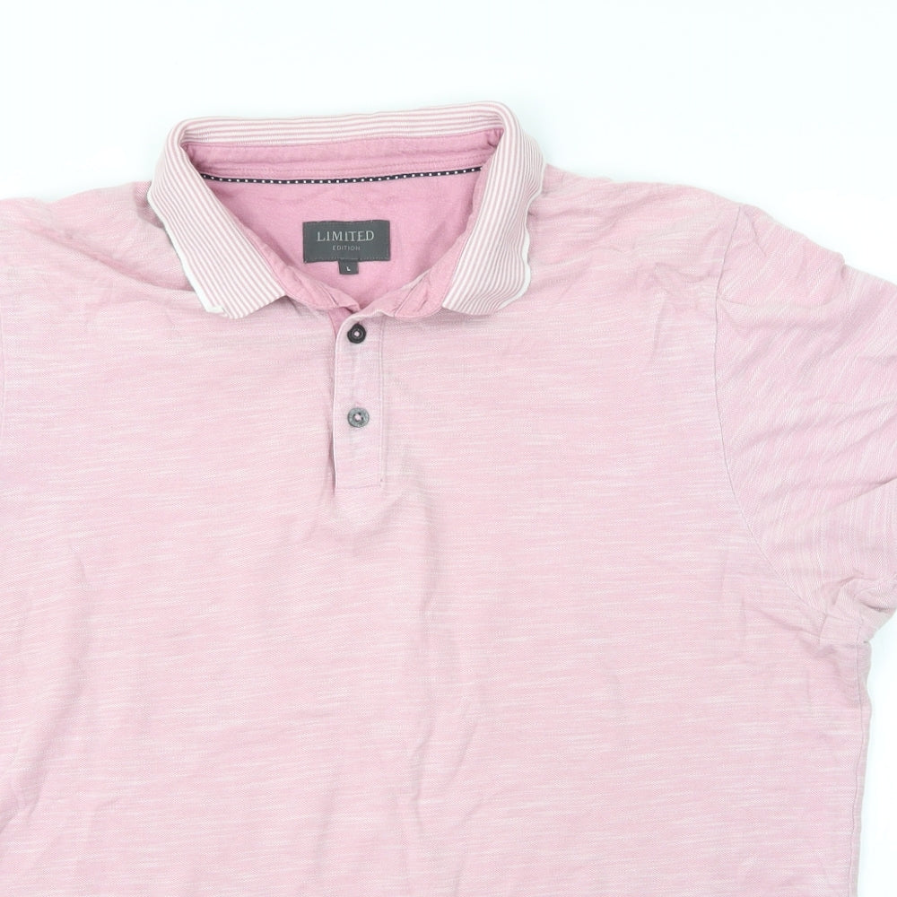 M&S Mens Purple  Cotton  Polo Size L Collared Button