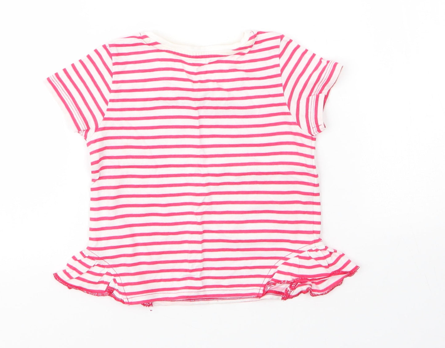 Matalan Girls Red Striped Cotton Basic T-Shirt Size 12 Months Round Neck
