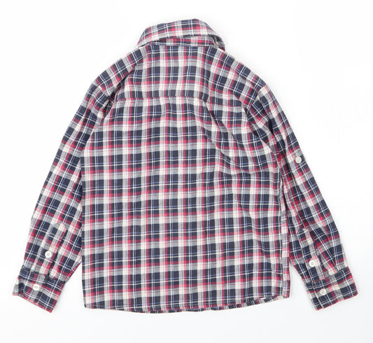 Bienzoe Boys Red Plaid Cotton Basic Button-Up Size 5 Years Collared Button