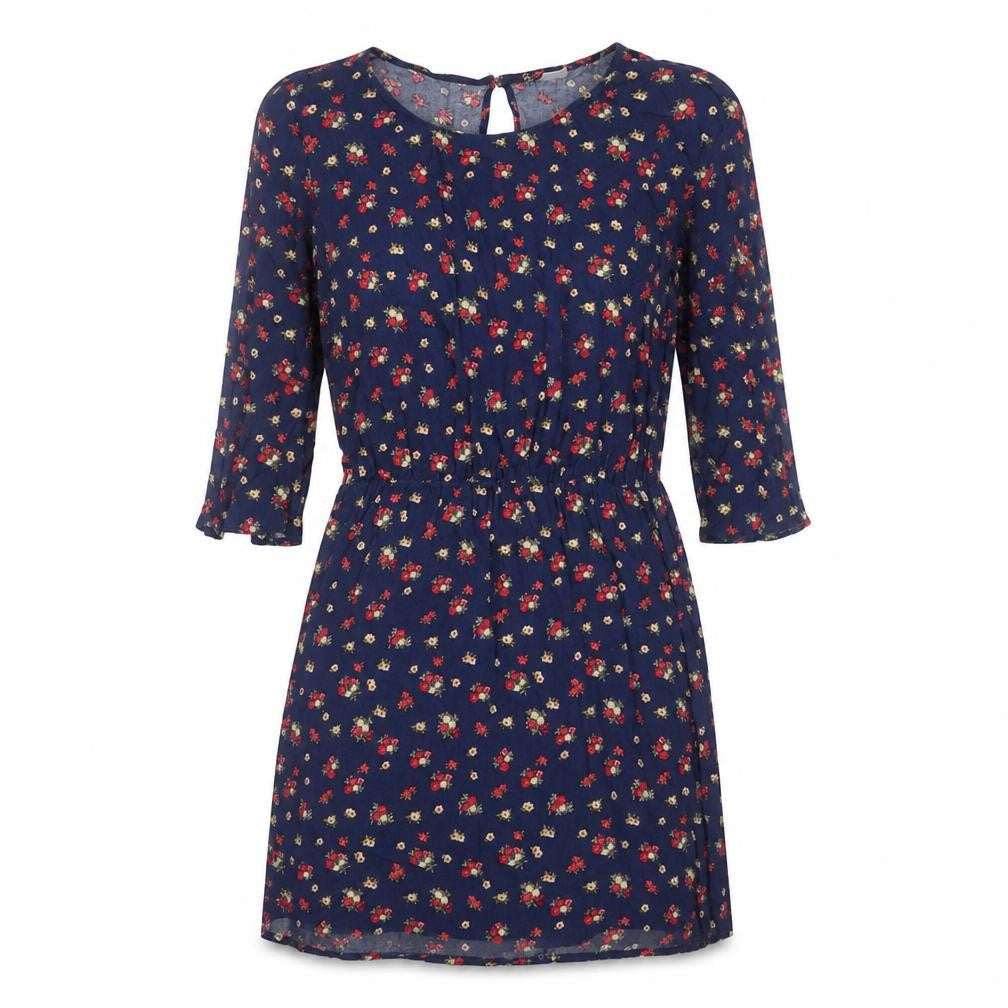 Divided by H&M Womens Blue Floral Viscose Fit & Flare  Size 6  Round Neck