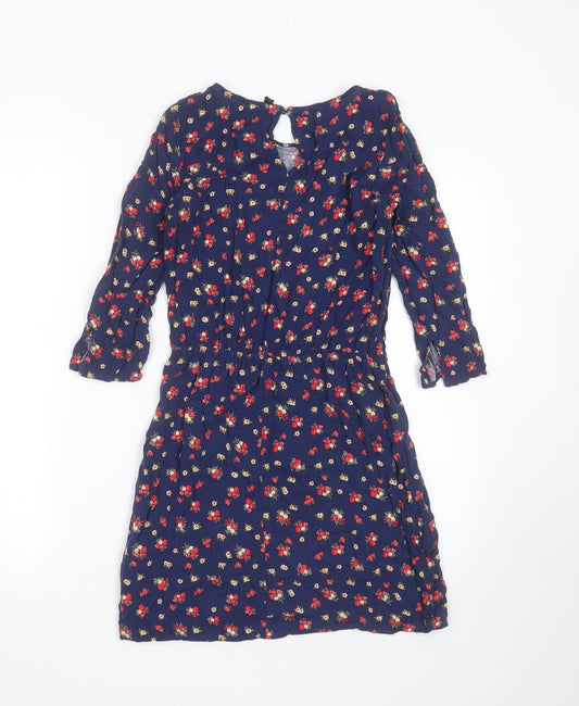 Divided by H&M Womens Blue Floral Viscose Fit & Flare  Size 6  Round Neck