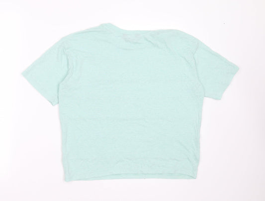 Marks and Spencer Womens Green Striped Polyester Blend Basic T-Shirt Size 10 Round Neck - lace detail