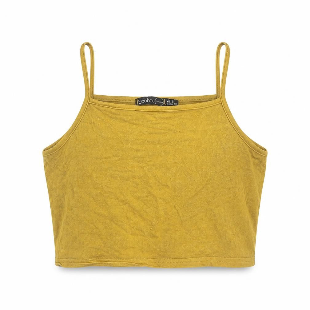 Boohoo Womens Yellow  Viscose Cropped T-Shirt Size 8 Square Neck - mustard colour