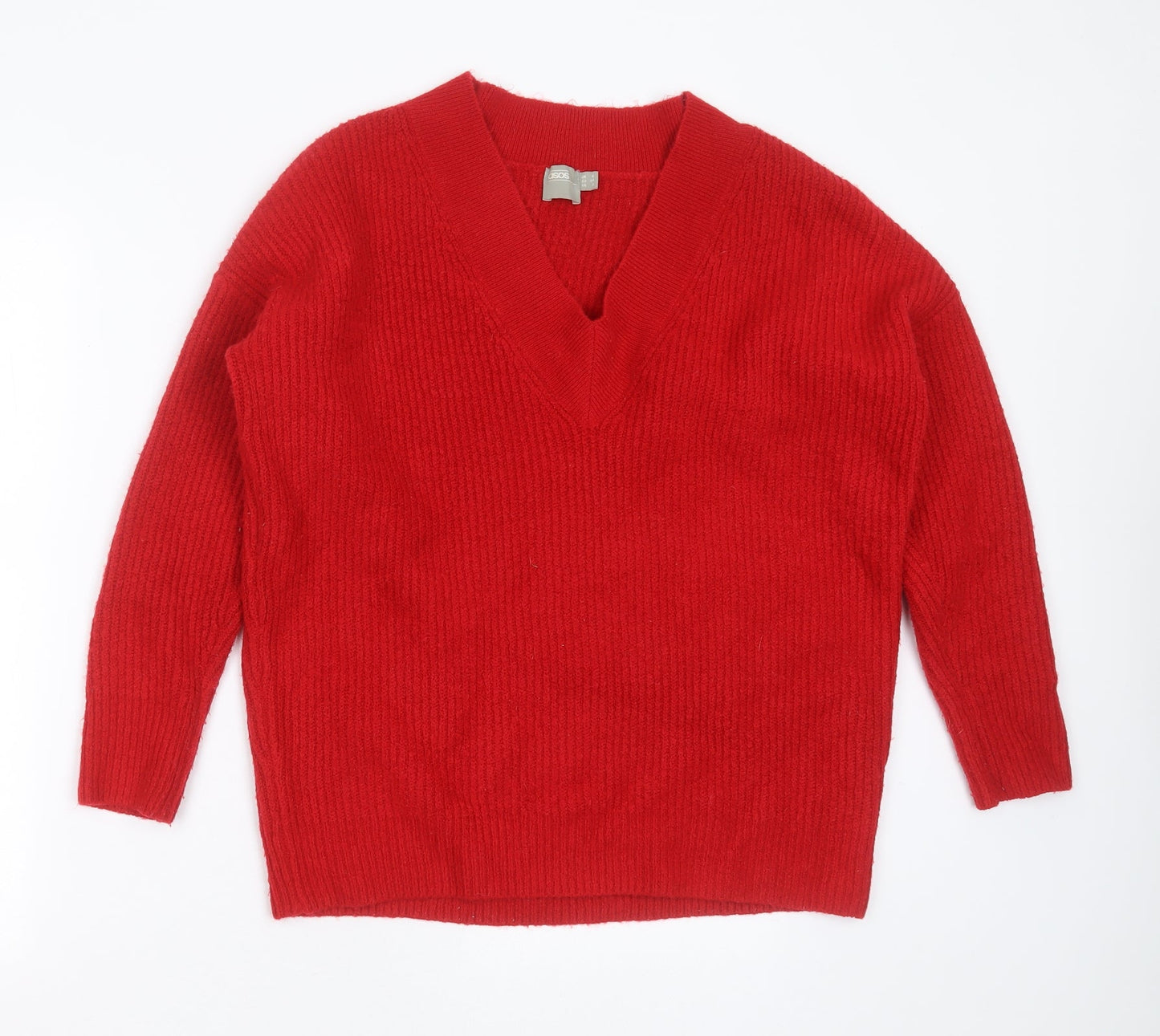 ASOS Womens Red V-Neck  Acrylic Pullover Jumper Size 6