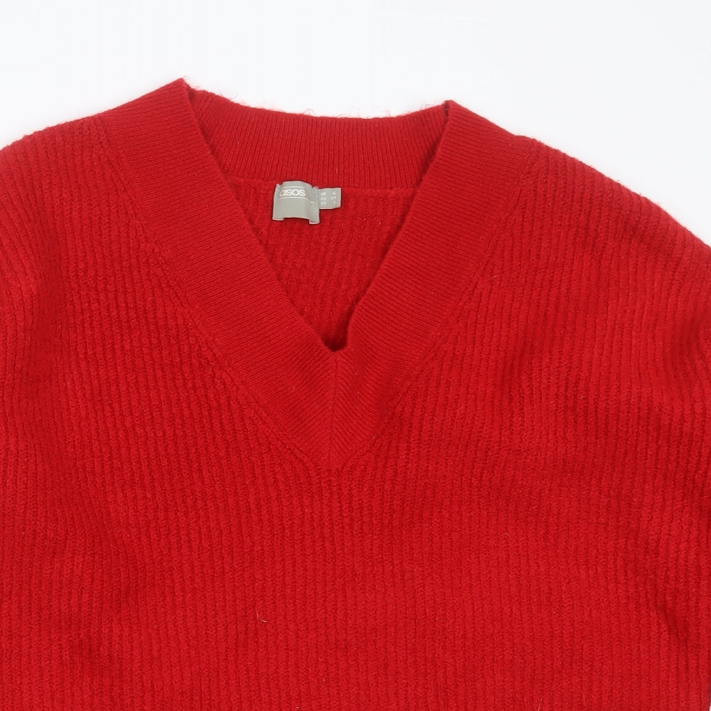 ASOS Womens Red V-Neck  Acrylic Pullover Jumper Size 6