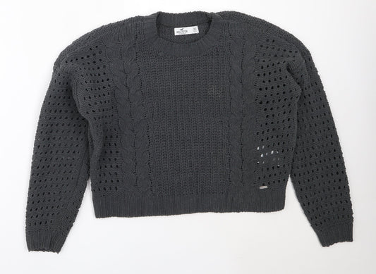 Hollister Womens Grey Round Neck  Polyester Pullover Jumper Size XS