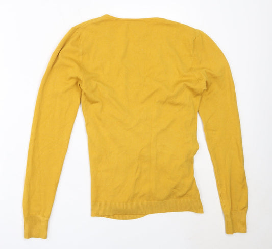 B.L Fashion Womens Yellow V-Neck  Modal Pullover Jumper Size S