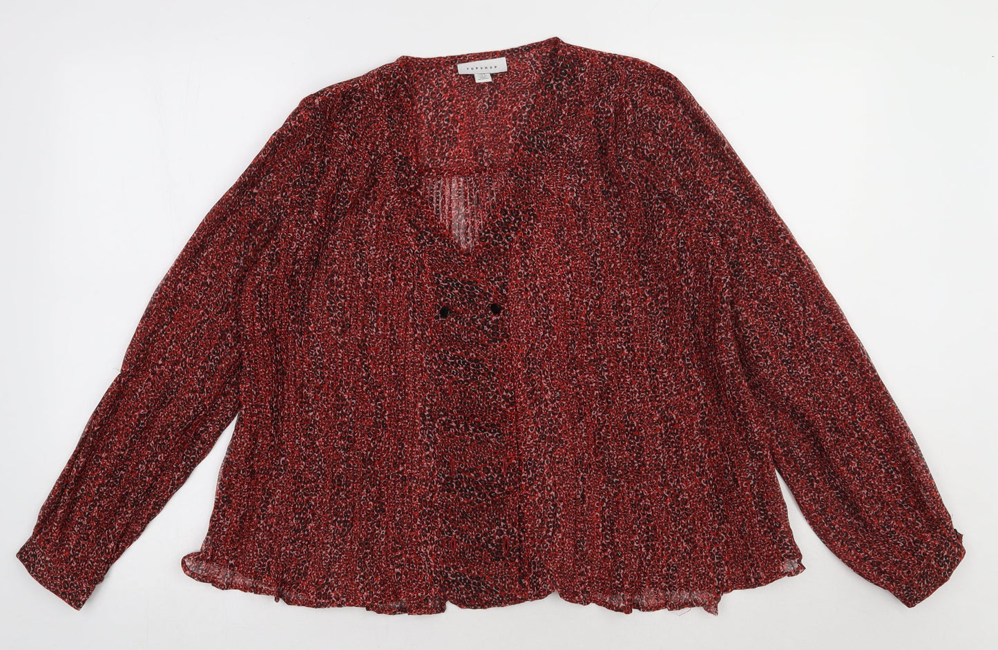 Topshop Womens Red Animal Print Polyester Basic Blouse Size 8 V-Neck