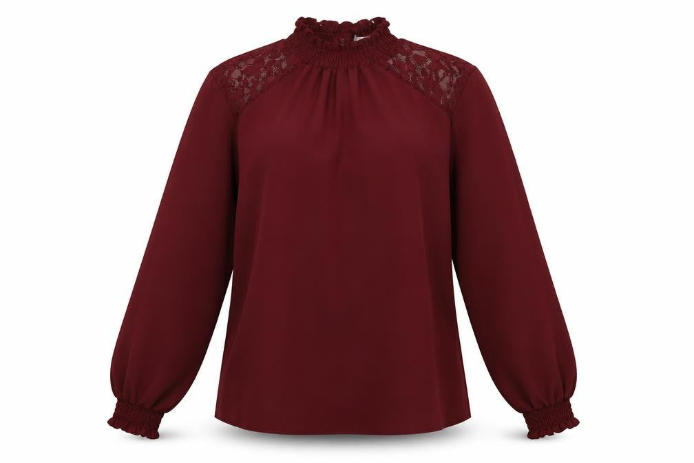 Select Womens Red  Polyester Basic Blouse Size 6 Collared