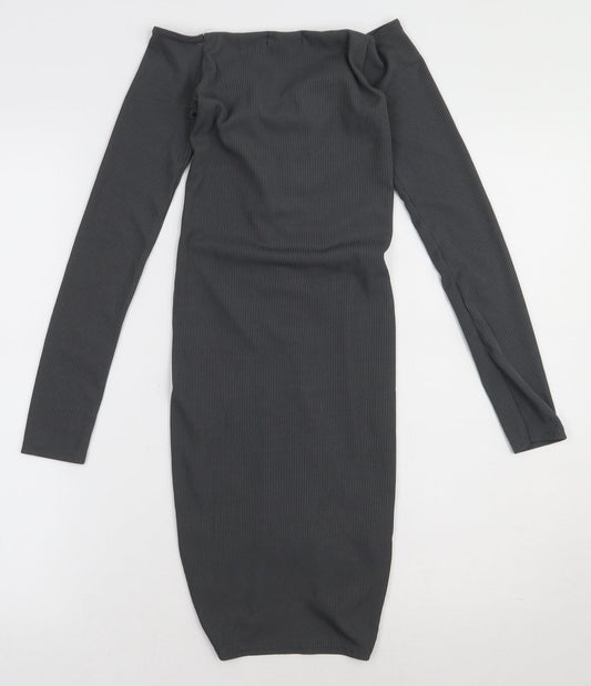 PRETTYLITTLETHING Womens Grey  Polyester Bodycon  Size 6  Off the Shoulder Pullover - ribbed fabric