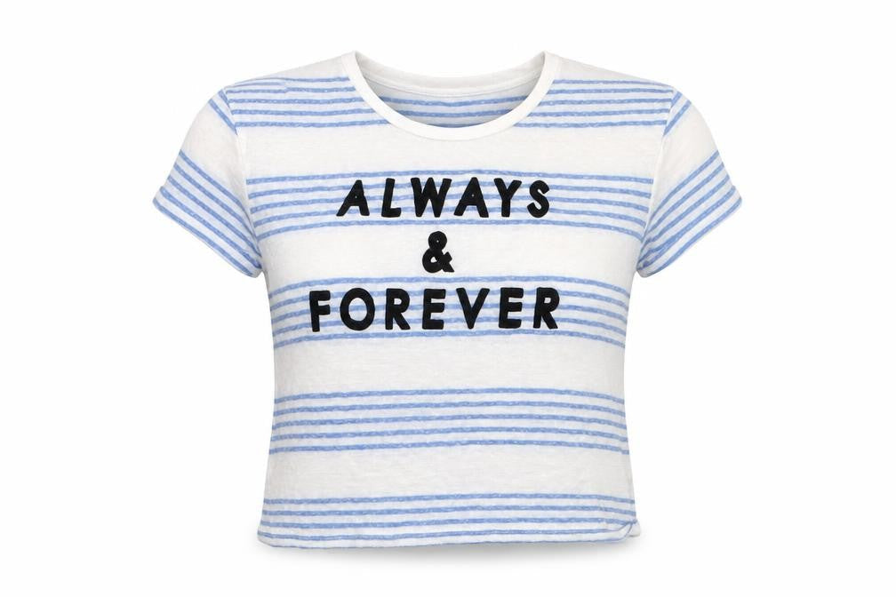 Marks and Spencer Womens Blue Striped Linen Cropped T-Shirt Size 8 Crew Neck - always & forever
